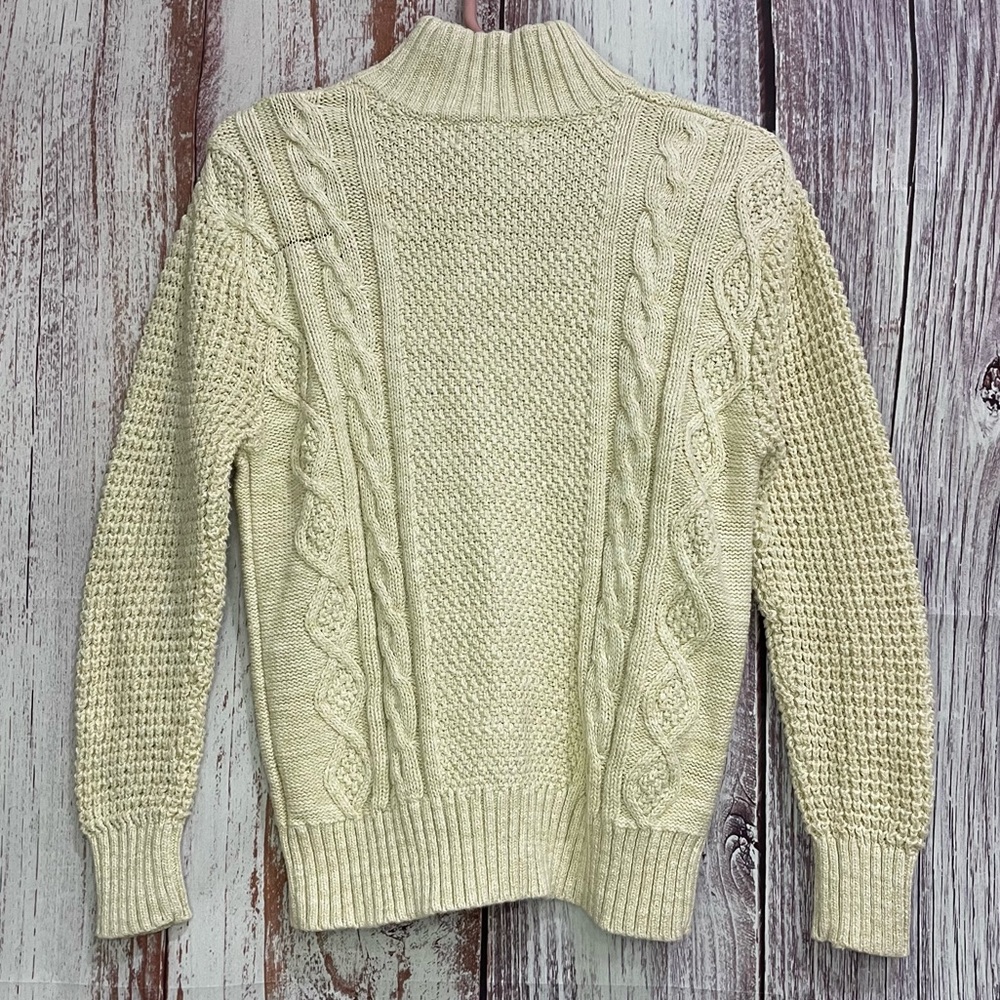 Cherokee Off-white Cable Knit Sweater High Neck Half Button Kids Size 6/7  #5092 - Picture 2 of 7